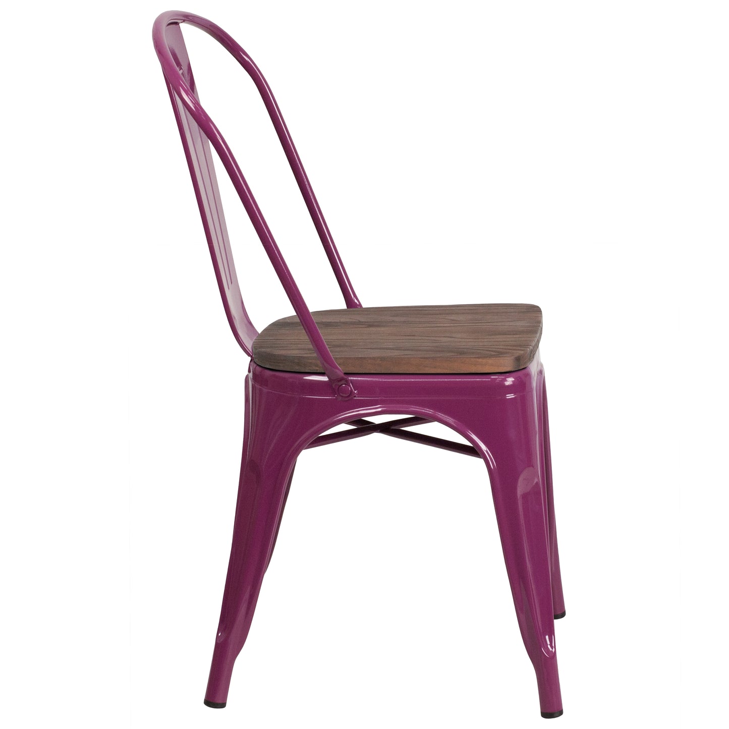 Tenley Purple Metal Stackable Chair with Wood Seat Purple