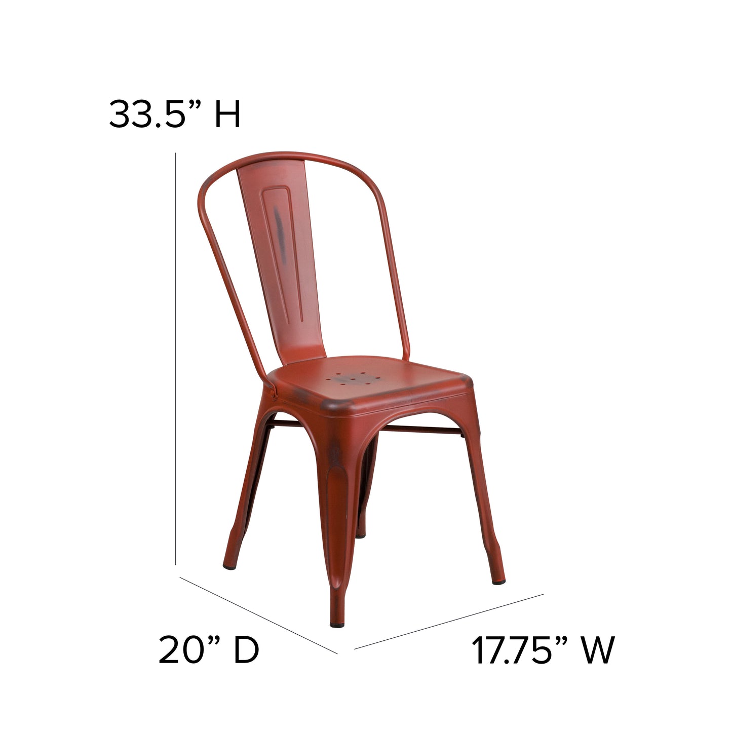 Tenley Commercial Grade Distressed Kelly Red Metal Indoor-Outdoor Stackable Chair Kelly Red