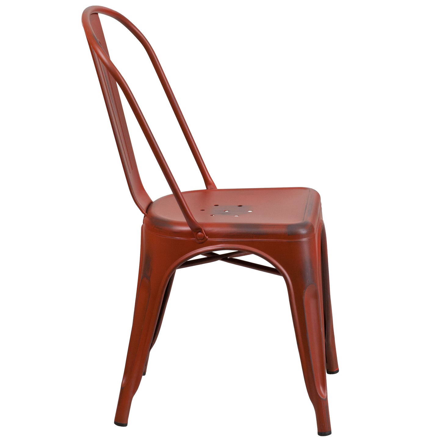 Tenley Commercial Grade Distressed Kelly Red Metal Indoor-Outdoor Stackable Chair Kelly Red