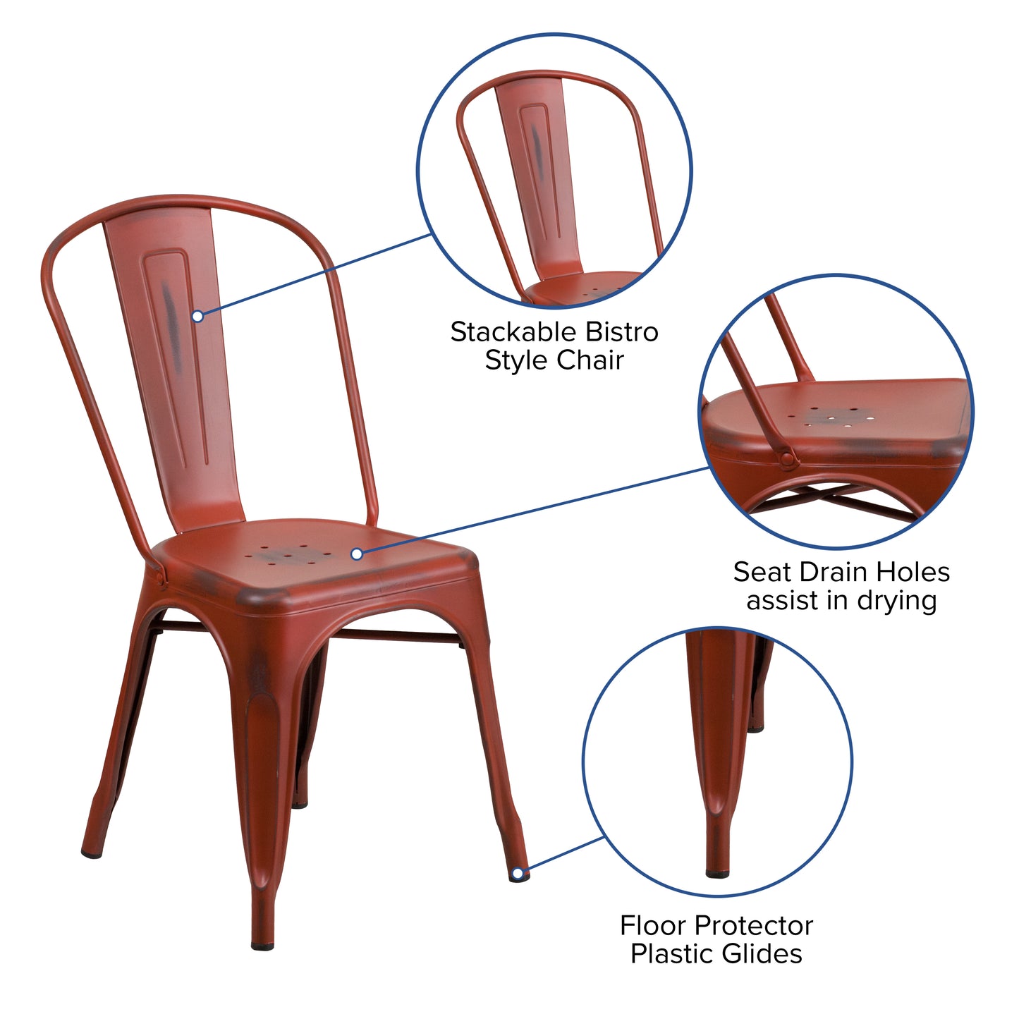 Tenley Commercial Grade Distressed Kelly Red Metal Indoor-Outdoor Stackable Chair Kelly Red
