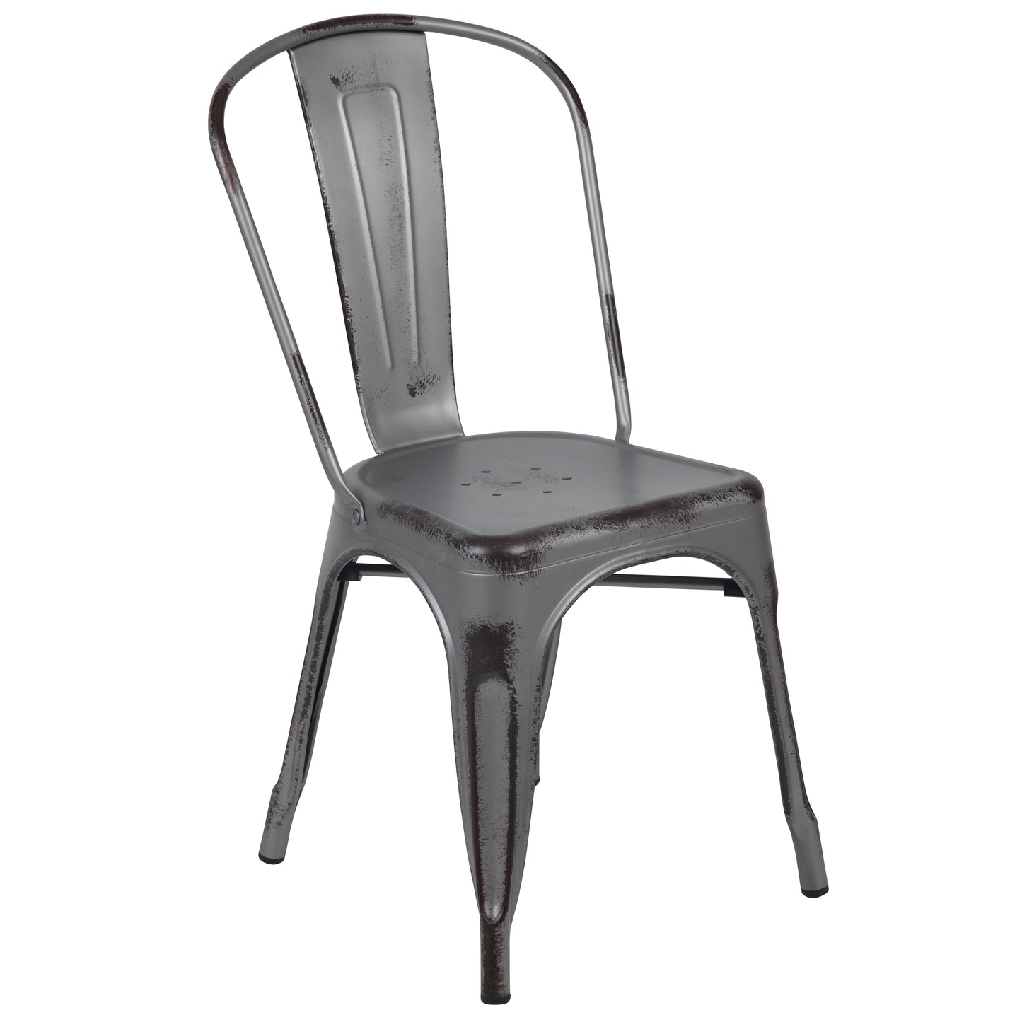 Tenley Commercial Grade Distressed Silver Gray Metal Indoor-Outdoor Stackable Chair Silver Gray