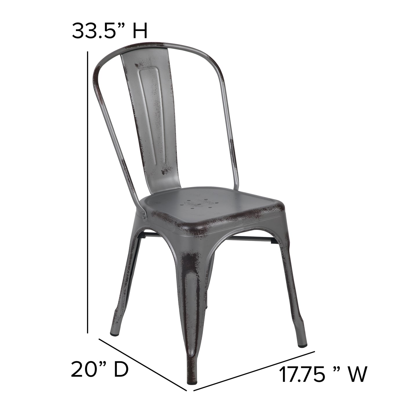 Tenley Commercial Grade Distressed Silver Gray Metal Indoor-Outdoor Stackable Chair Silver Gray
