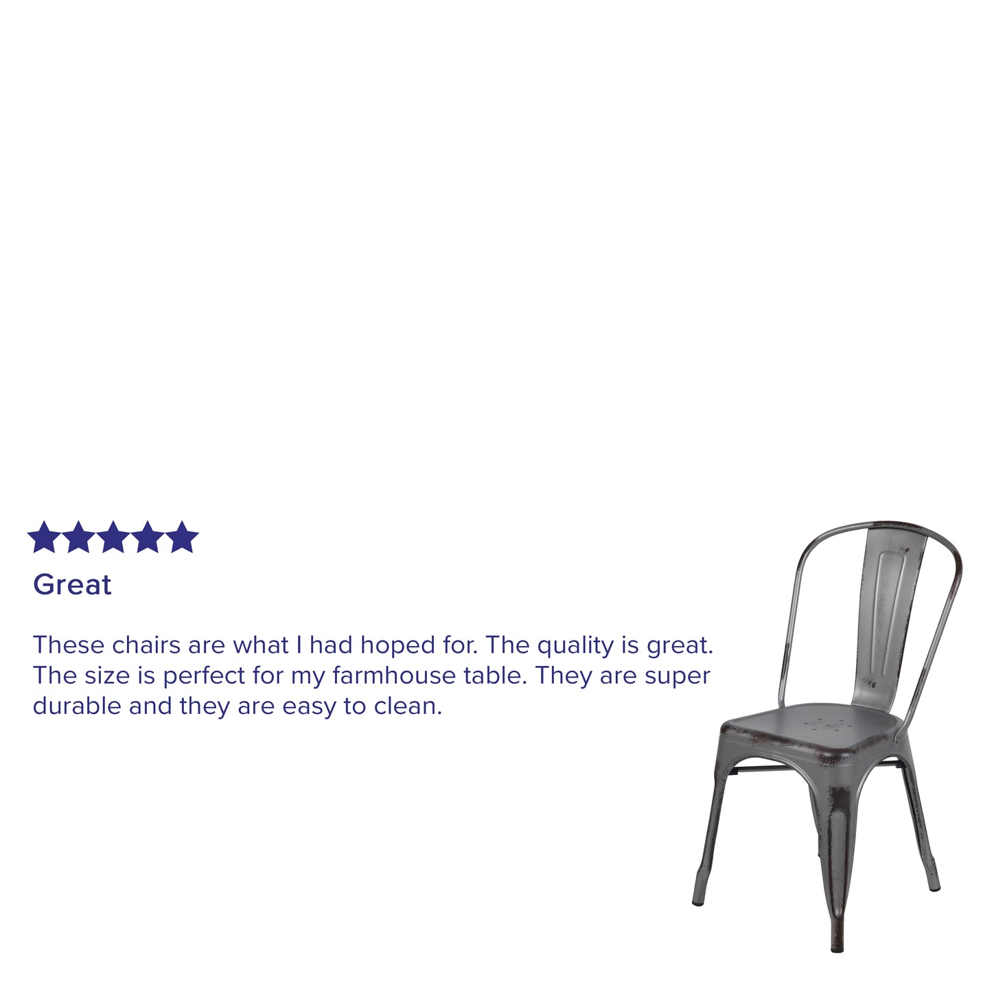 Tenley Commercial Grade Distressed Silver Gray Metal Indoor-Outdoor Stackable Chair Silver Gray