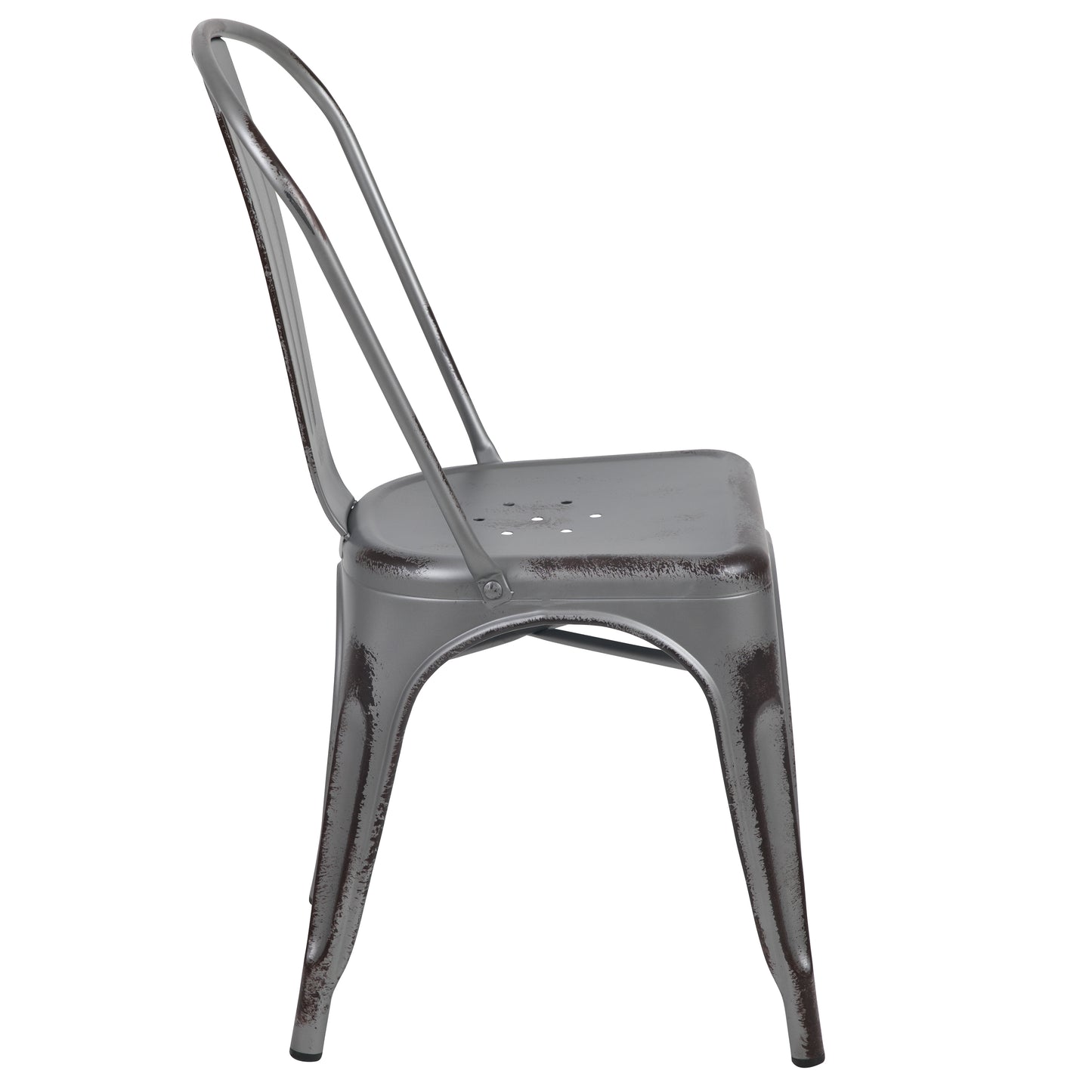 Tenley Commercial Grade Distressed Silver Gray Metal Indoor-Outdoor Stackable Chair Silver Gray