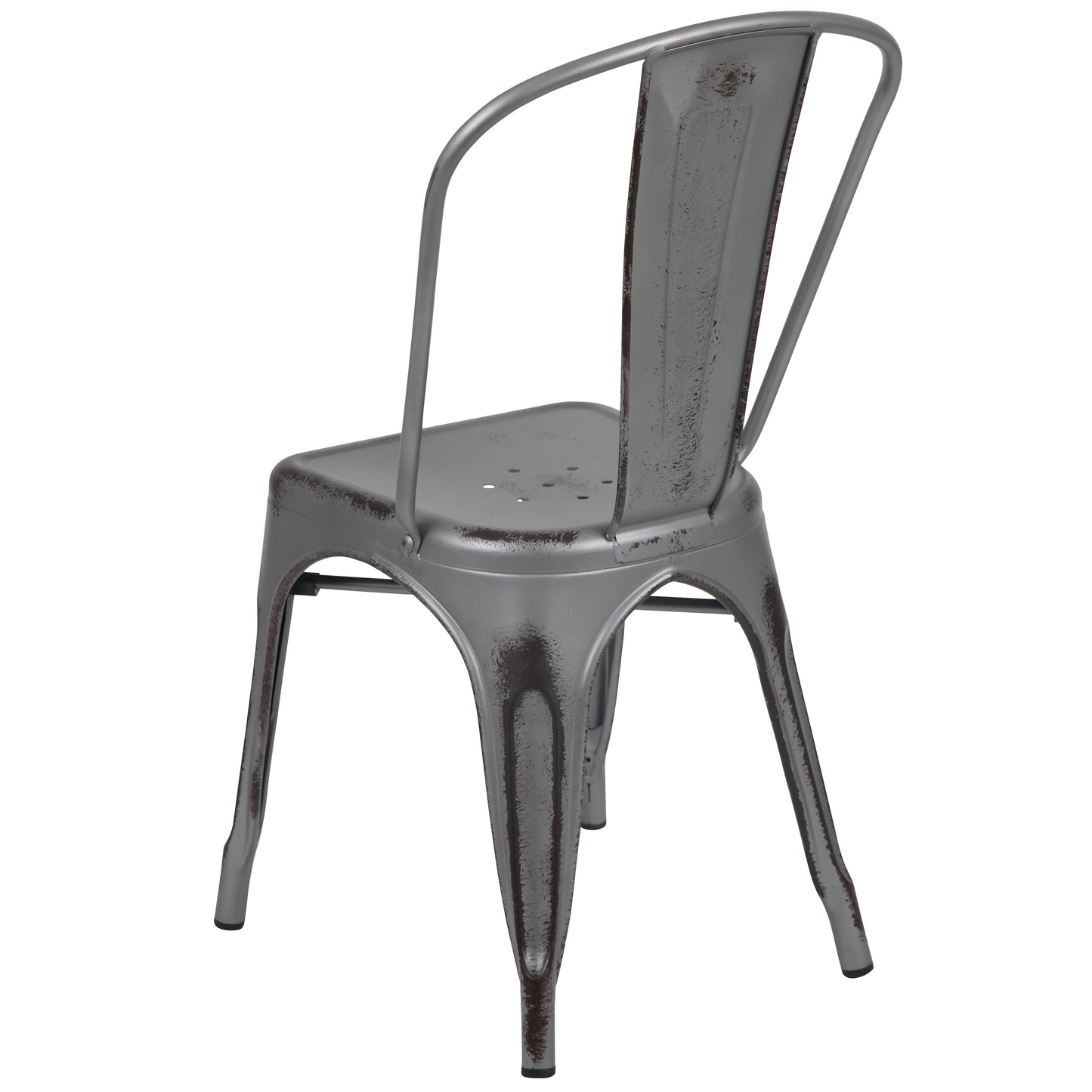 Tenley Commercial Grade Distressed Silver Gray Metal Indoor-Outdoor Stackable Chair Silver Gray