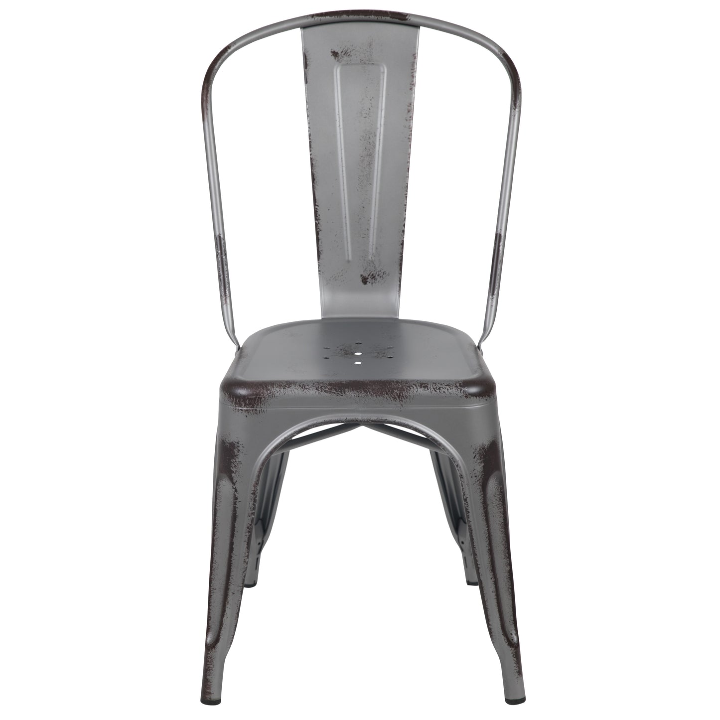 Tenley Commercial Grade Distressed Silver Gray Metal Indoor-Outdoor Stackable Chair Silver Gray