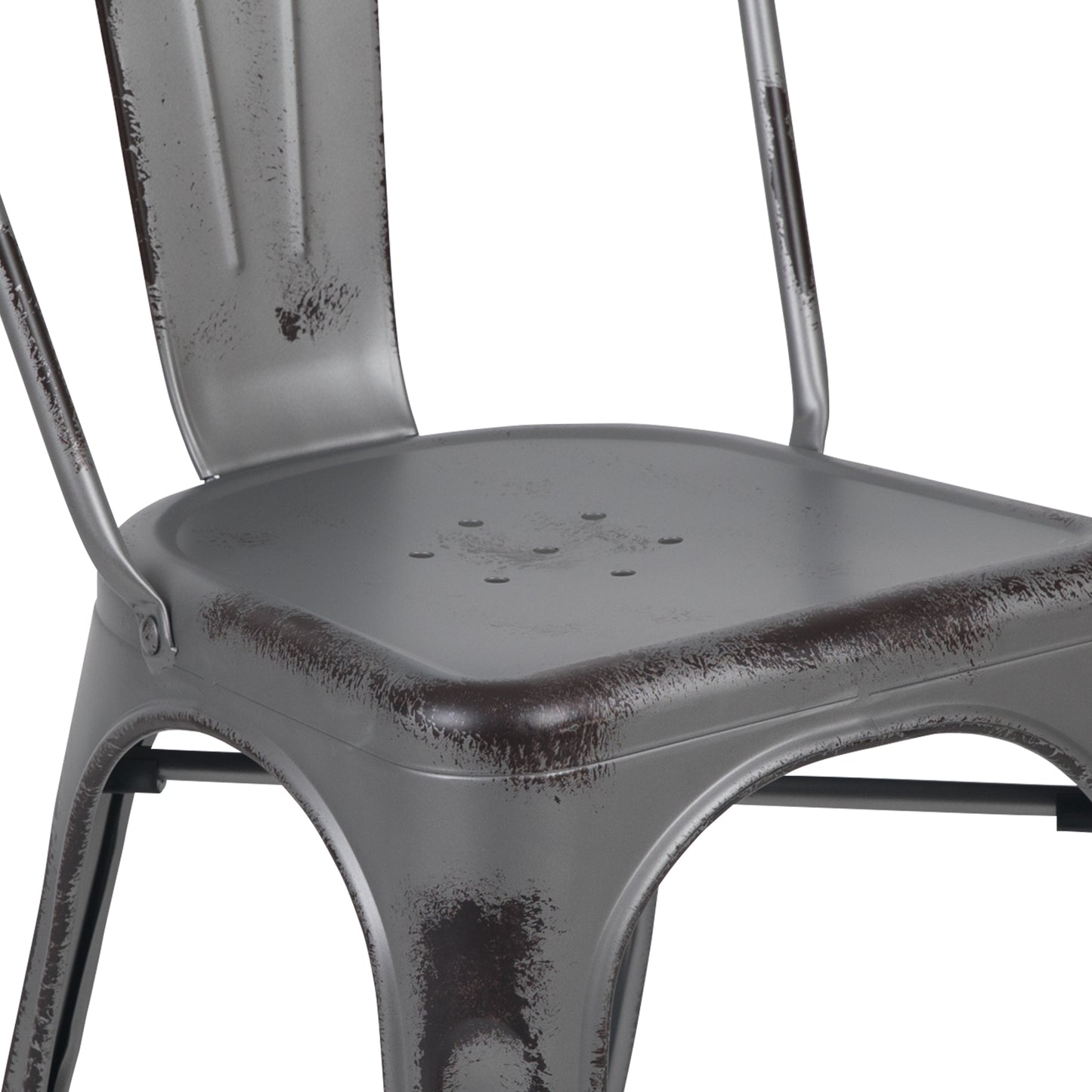 Tenley Commercial Grade Distressed Silver Gray Metal Indoor-Outdoor Stackable Chair Silver Gray