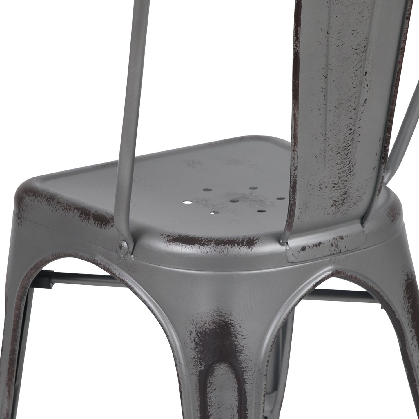 Tenley Commercial Grade Distressed Silver Gray Metal Indoor-Outdoor Stackable Chair Silver Gray