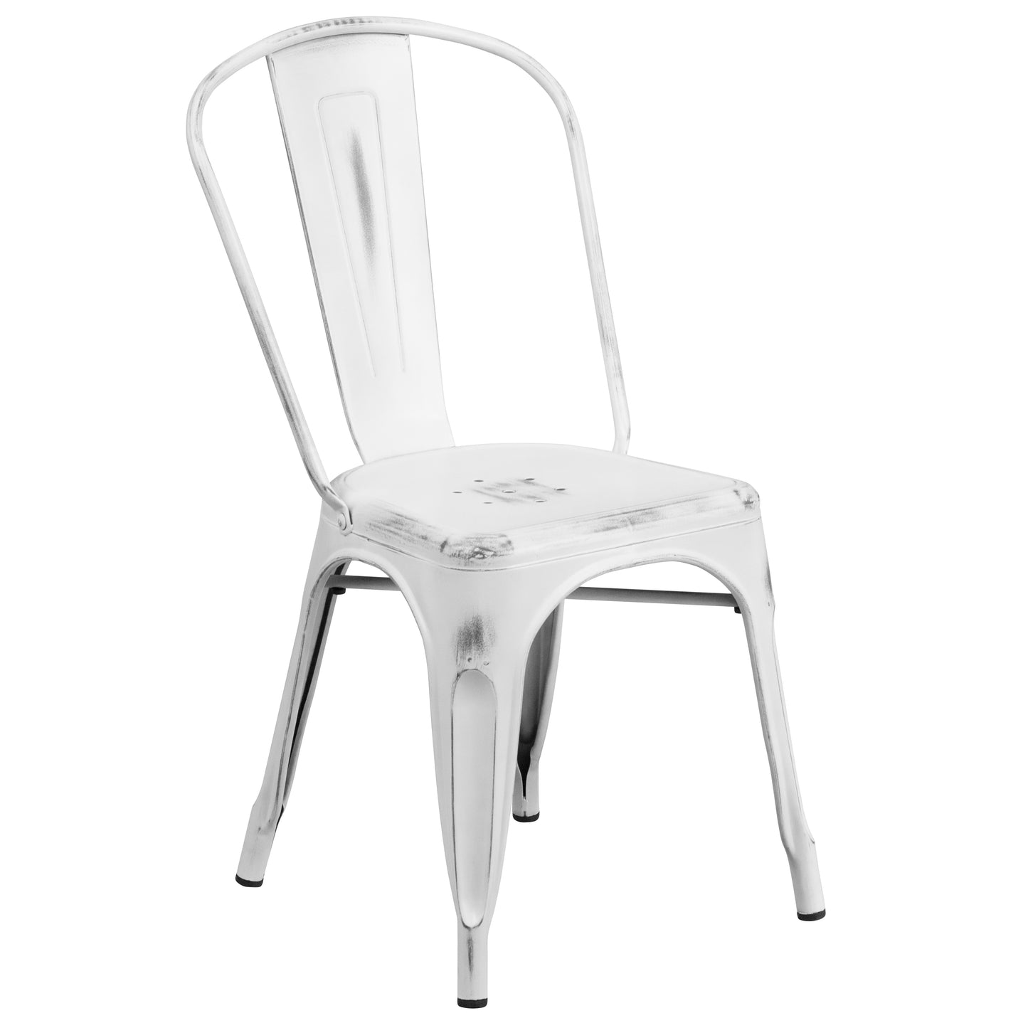 Tenley Commercial Grade Distressed White Metal Indoor-Outdoor Stackable Chair White
