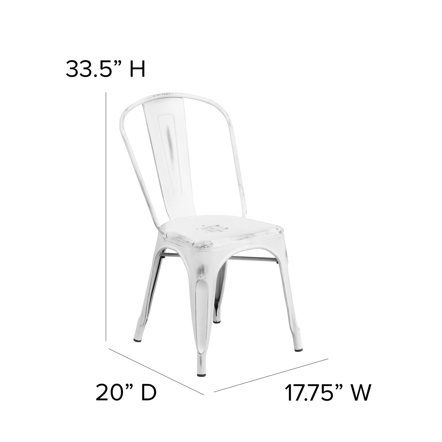 Tenley Commercial Grade Distressed White Metal Indoor-Outdoor Stackable Chair White