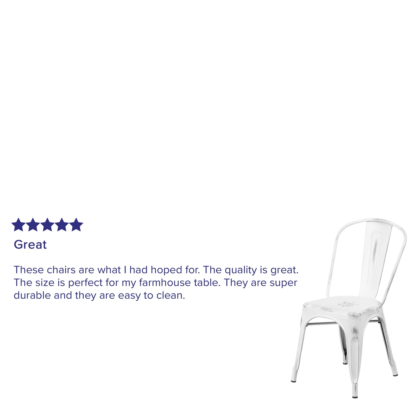 Tenley Commercial Grade Distressed White Metal Indoor-Outdoor Stackable Chair White