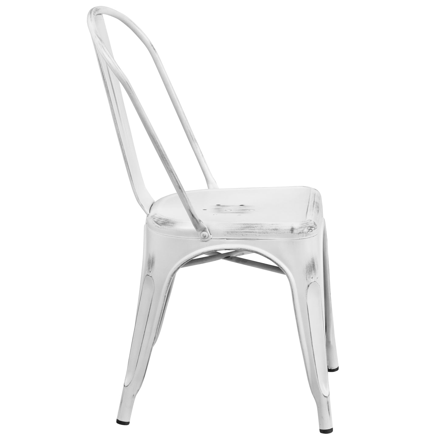 Tenley Commercial Grade Distressed White Metal Indoor-Outdoor Stackable Chair White
