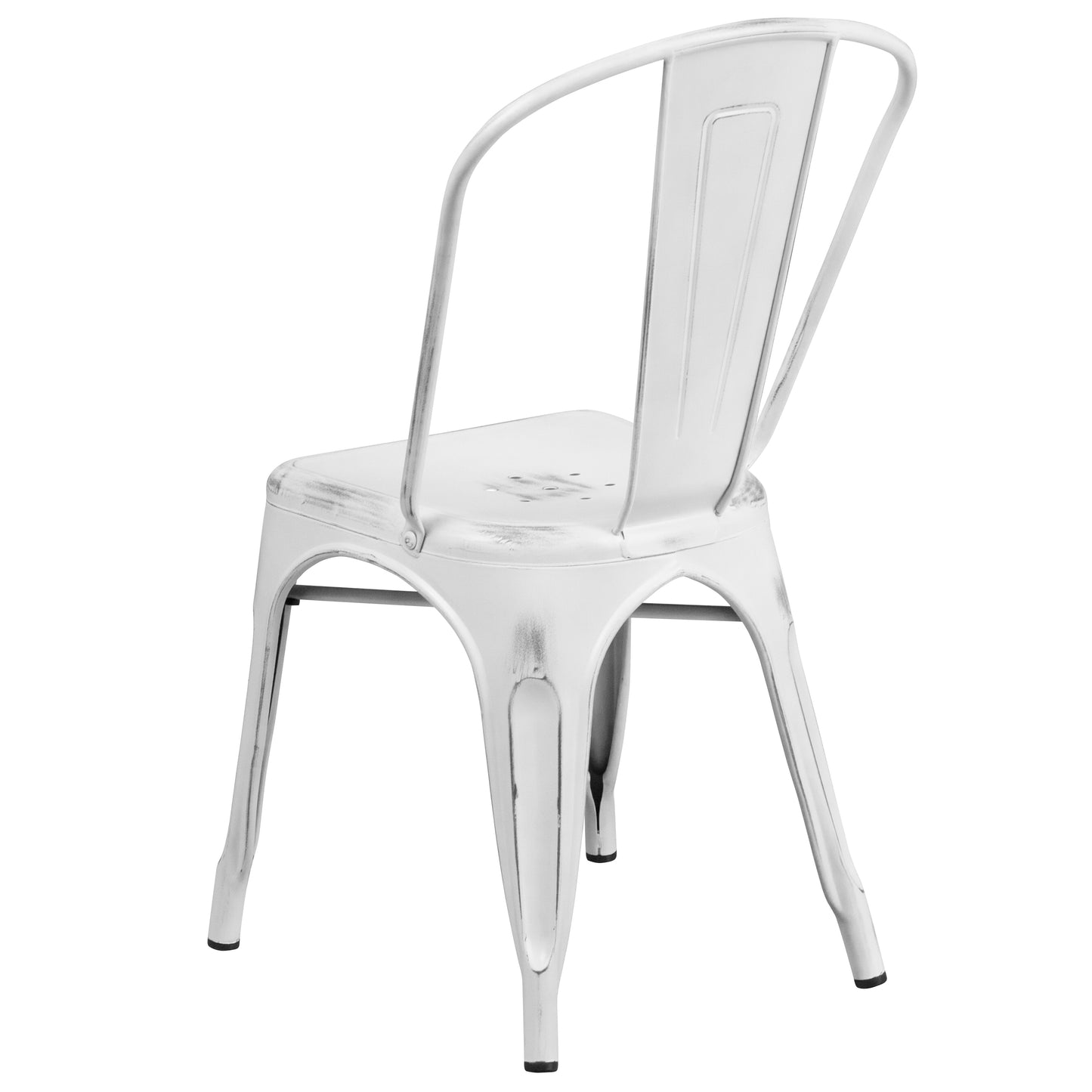 Tenley Commercial Grade Distressed White Metal Indoor-Outdoor Stackable Chair White
