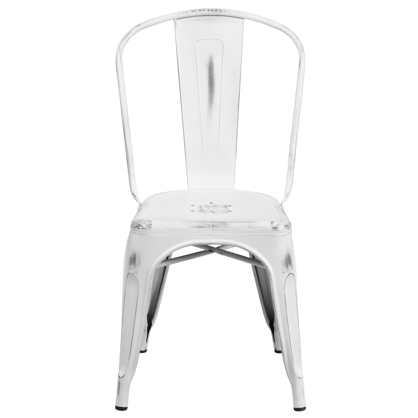 Tenley Commercial Grade Distressed White Metal Indoor-Outdoor Stackable Chair White