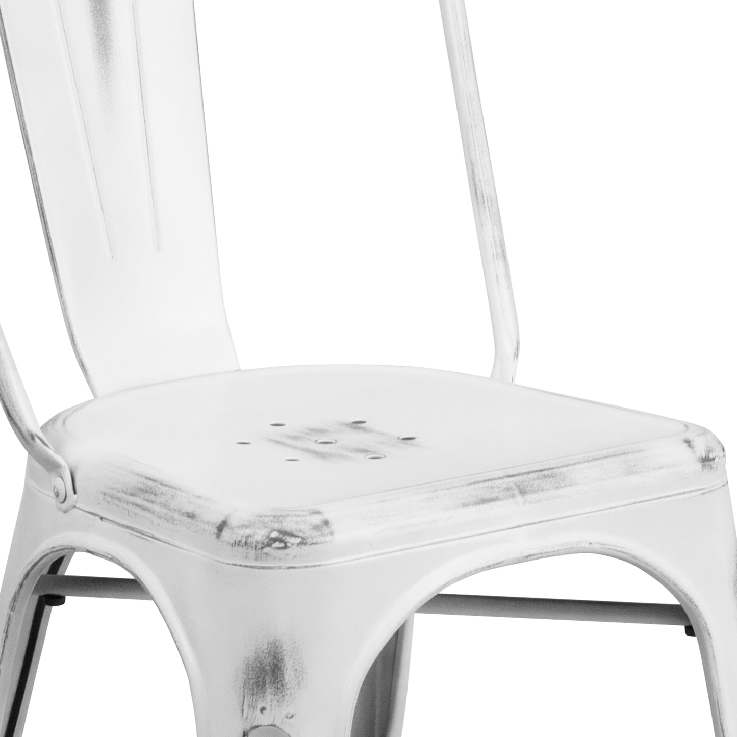Tenley Commercial Grade Distressed White Metal Indoor-Outdoor Stackable Chair White