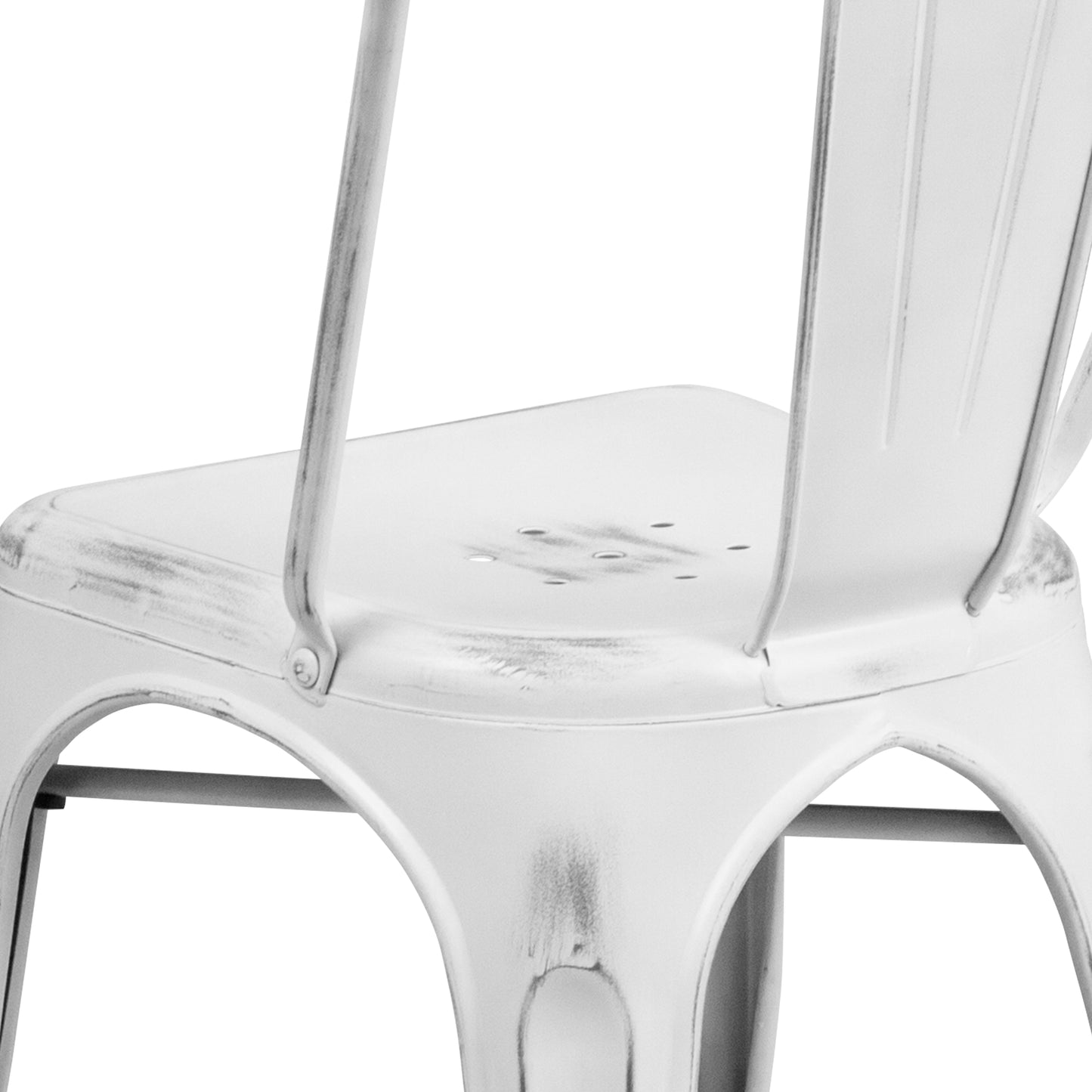 Tenley Commercial Grade Distressed White Metal Indoor-Outdoor Stackable Chair White