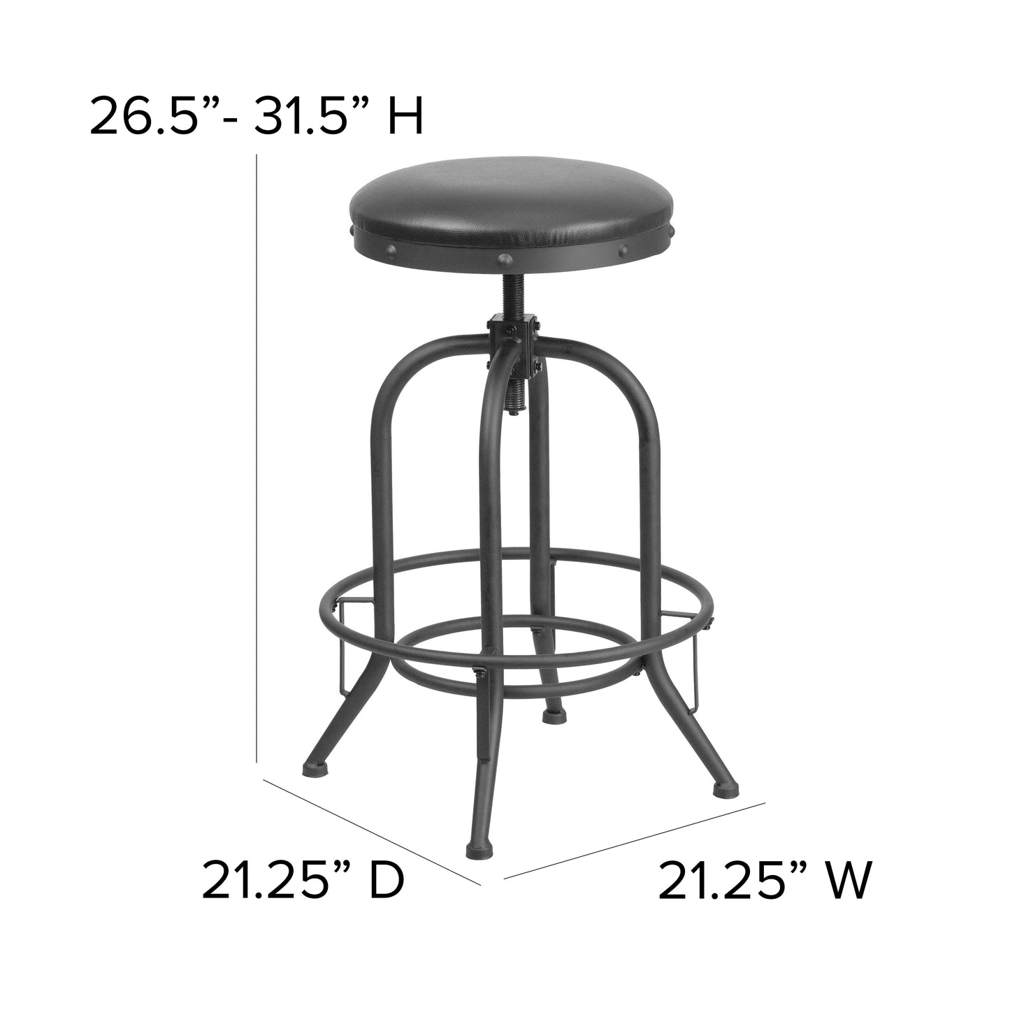 Carrington 30'' Barstool with Swivel Lift Black LeatherSoft Seat Black