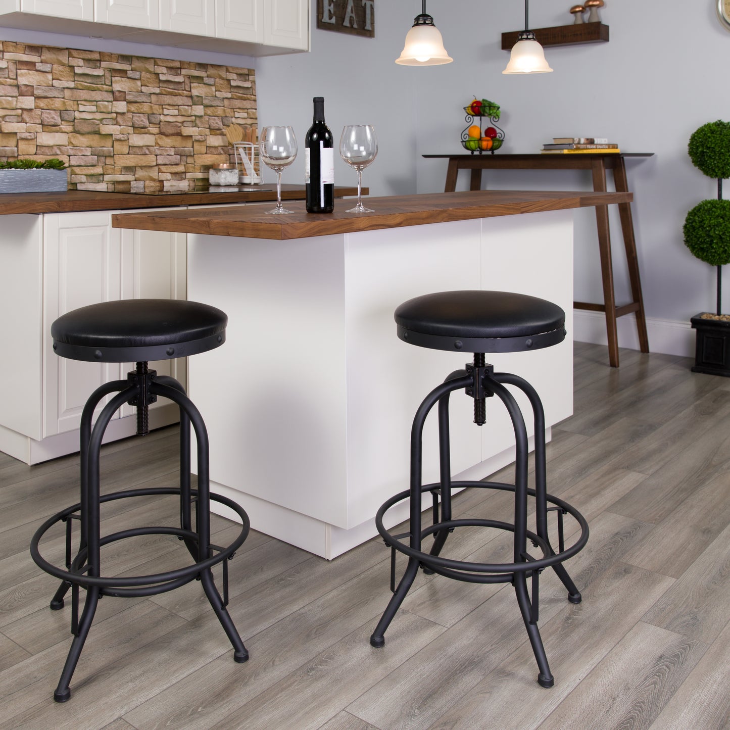 Carrington 30'' Barstool with Swivel Lift Black LeatherSoft Seat Black