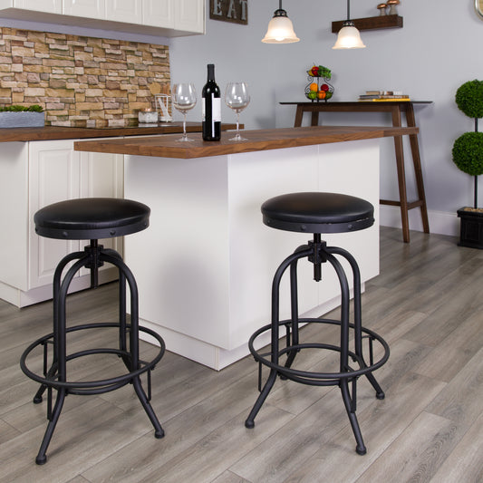 Carrington 30'' Barstool with Swivel Lift Black LeatherSoft Seat Black