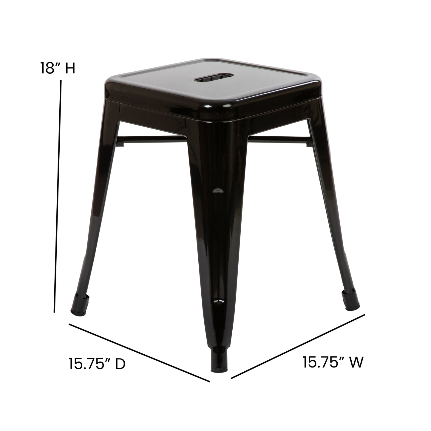 Kai 18" Table Height Stool, Stackable Backless Metal Indoor Dining Stool, Commercial Grade Restaurant Stool in Black - Set of 4 Black