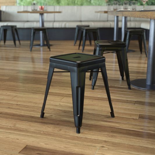 Kai 18" Table Height Stool, Stackable Backless Metal Indoor Dining Stool, Commercial Grade Restaurant Stool in Black - Set of 4 Black