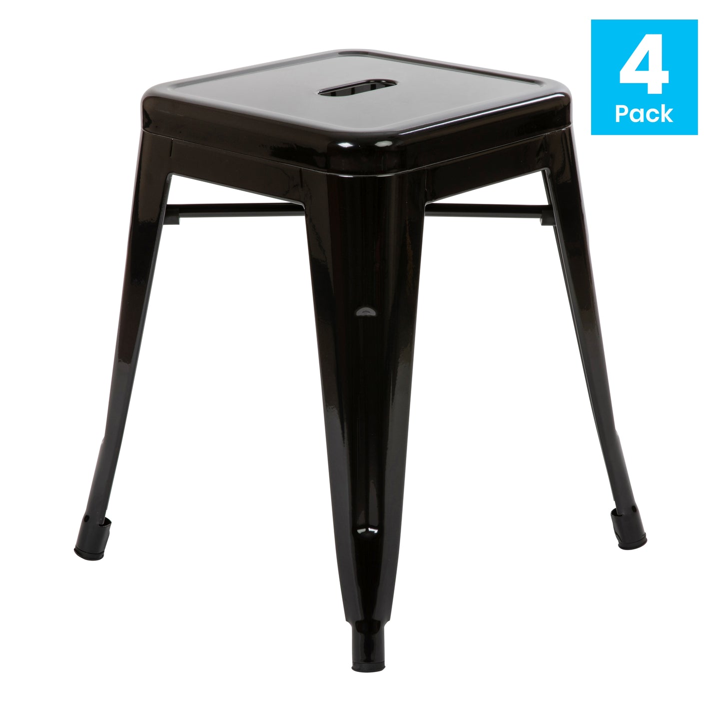 Kai 18" Table Height Stool, Stackable Backless Metal Indoor Dining Stool, Commercial Grade Restaurant Stool in Black - Set of 4 Black