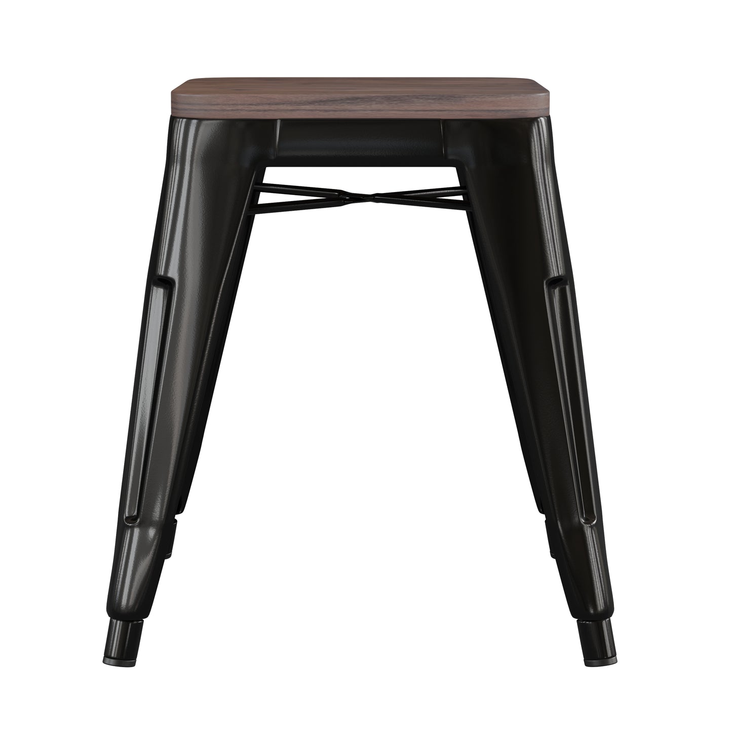 Kai 18" Backless Table Height Stool with Wooden Seat, Stackable Black Metal Indoor Dining Stool, Commercial Grade - Set of 4 Black