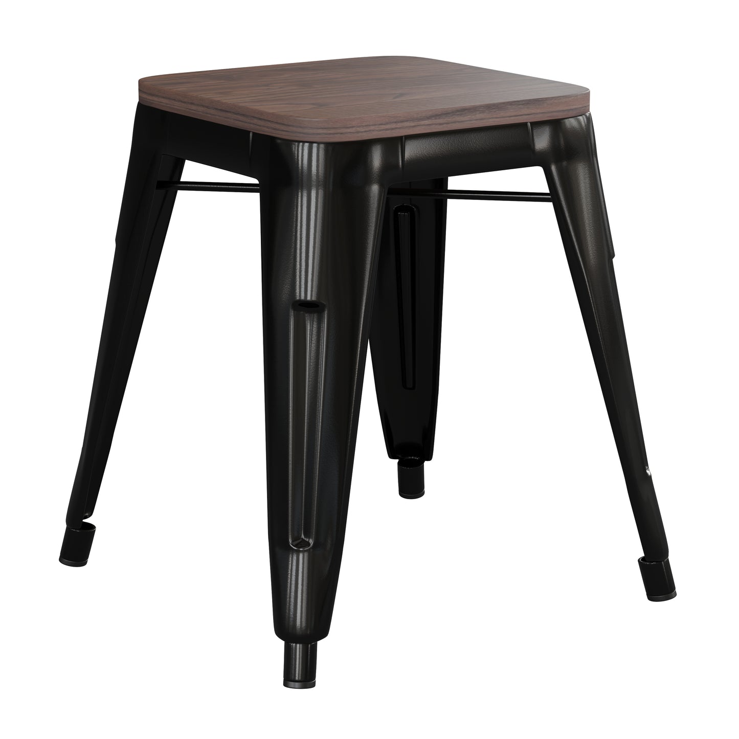 Kai 18" Backless Table Height Stool with Wooden Seat, Stackable Black Metal Indoor Dining Stool, Commercial Grade - Set of 4 Black