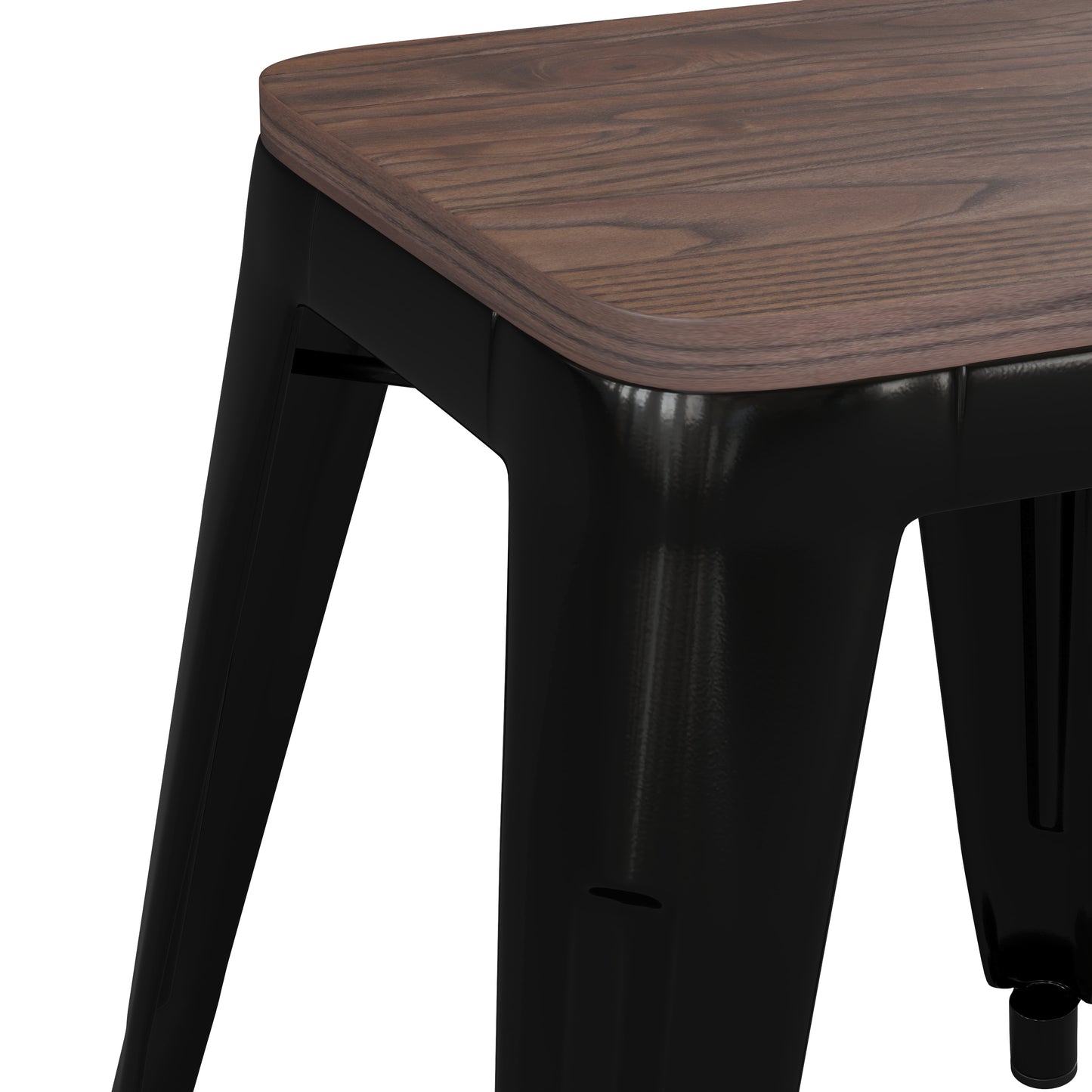 Kai 18" Backless Table Height Stool with Wooden Seat, Stackable Black Metal Indoor Dining Stool, Commercial Grade - Set of 4 Black