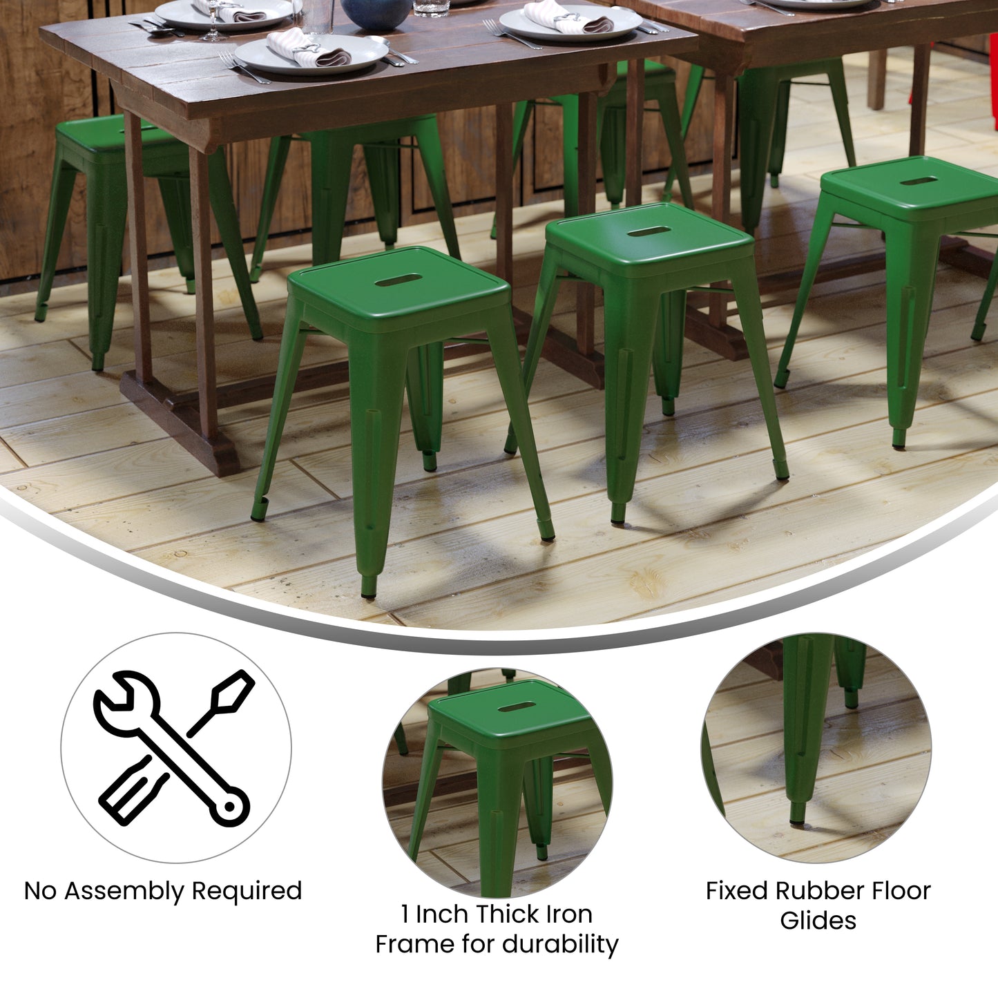 18" Table Height Stool, Stackable Backless Metal Indoor Dining Stool, Commercial Grade Restaurant Stool in Green - Set of 4 Green ET-BT3503-18-GN-GG