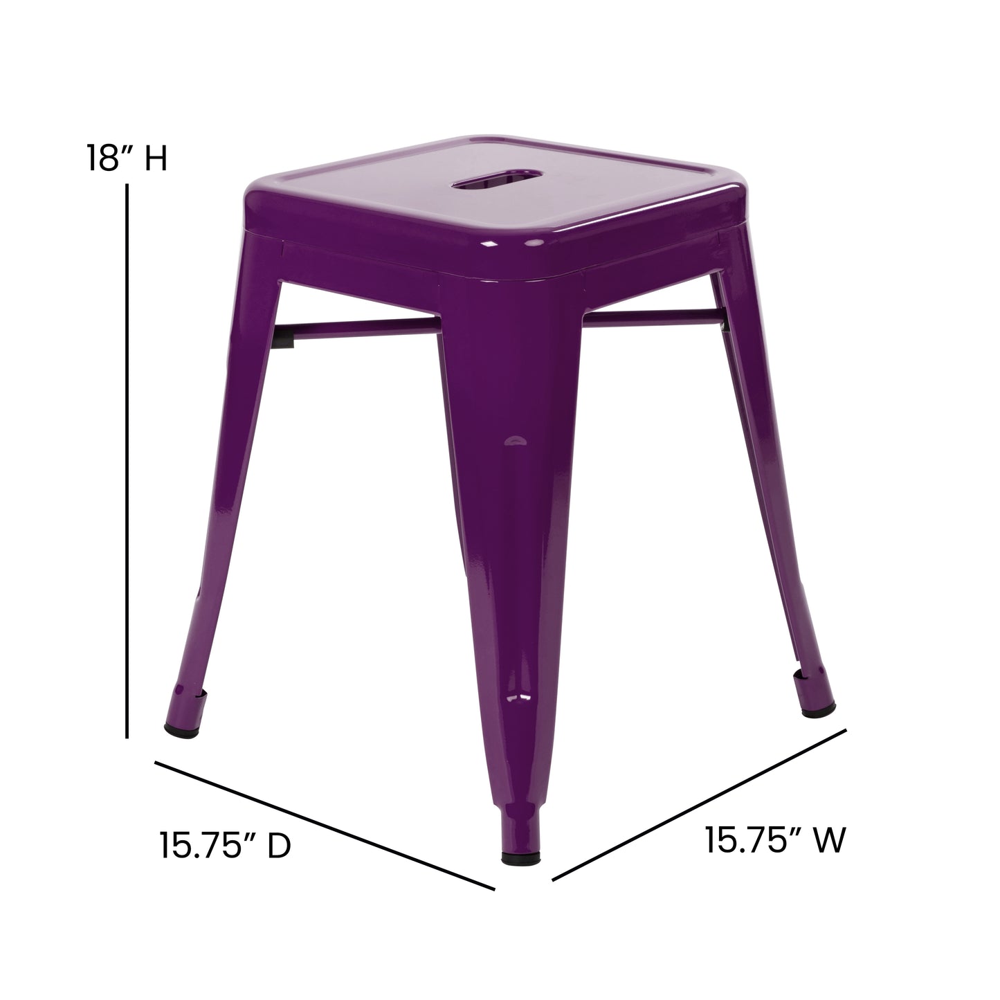 Kai 18" Table Height Stool, Stackable Backless Metal Indoor Dining Stool, Commercial Grade Restaurant Stool in Purple - Set of 4 Purple