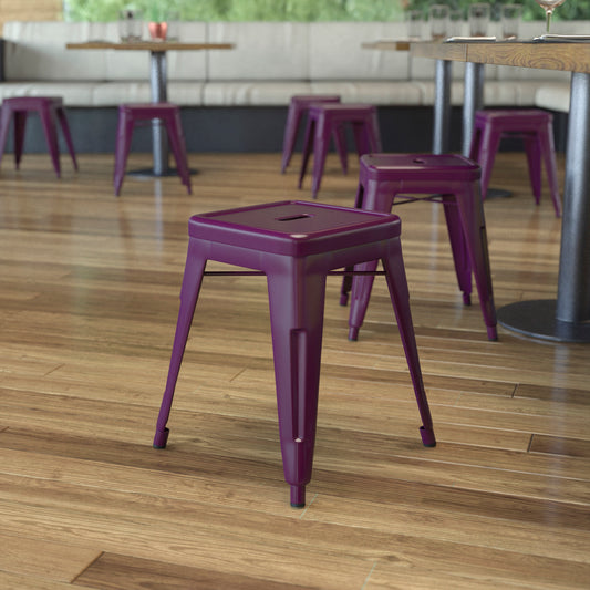 Kai 18" Table Height Stool, Stackable Backless Metal Indoor Dining Stool, Commercial Grade Restaurant Stool in Purple - Set of 4 Purple