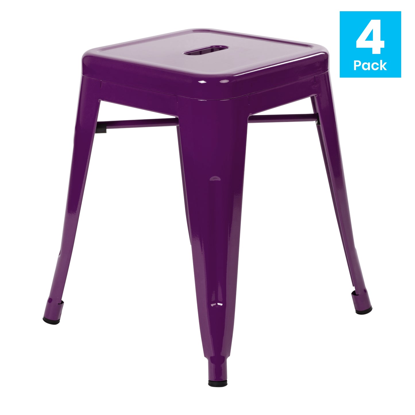 Kai 18" Table Height Stool, Stackable Backless Metal Indoor Dining Stool, Commercial Grade Restaurant Stool in Purple - Set of 4 Purple