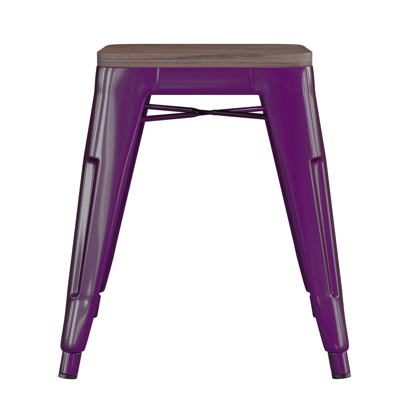 Kai 18" Backless Table Height Stool with Wooden Seat, Stackable Purple Metal Indoor Dining Stool, Commercial Grade - Set of 4 Purple