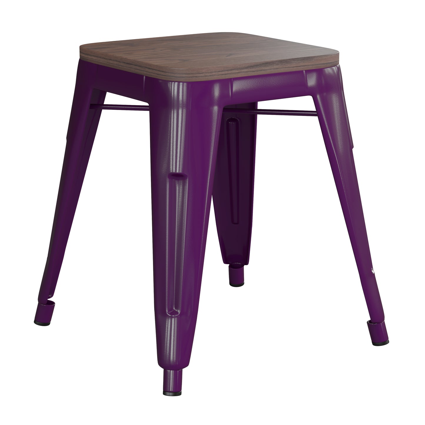 Kai 18" Backless Table Height Stool with Wooden Seat, Stackable Purple Metal Indoor Dining Stool, Commercial Grade - Set of 4 Purple