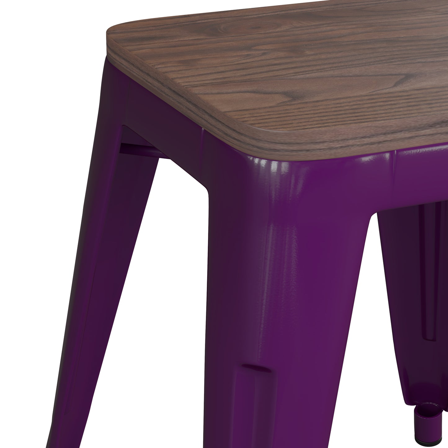 Kai 18" Backless Table Height Stool with Wooden Seat, Stackable Purple Metal Indoor Dining Stool, Commercial Grade - Set of 4 Purple