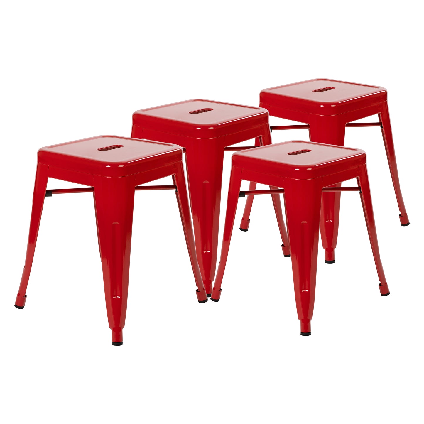 Kai 18" Table Height Stool, Stackable Backless Metal Indoor Dining Stool, Commercial Grade Restaurant Stool in Red - Set of 4 Red