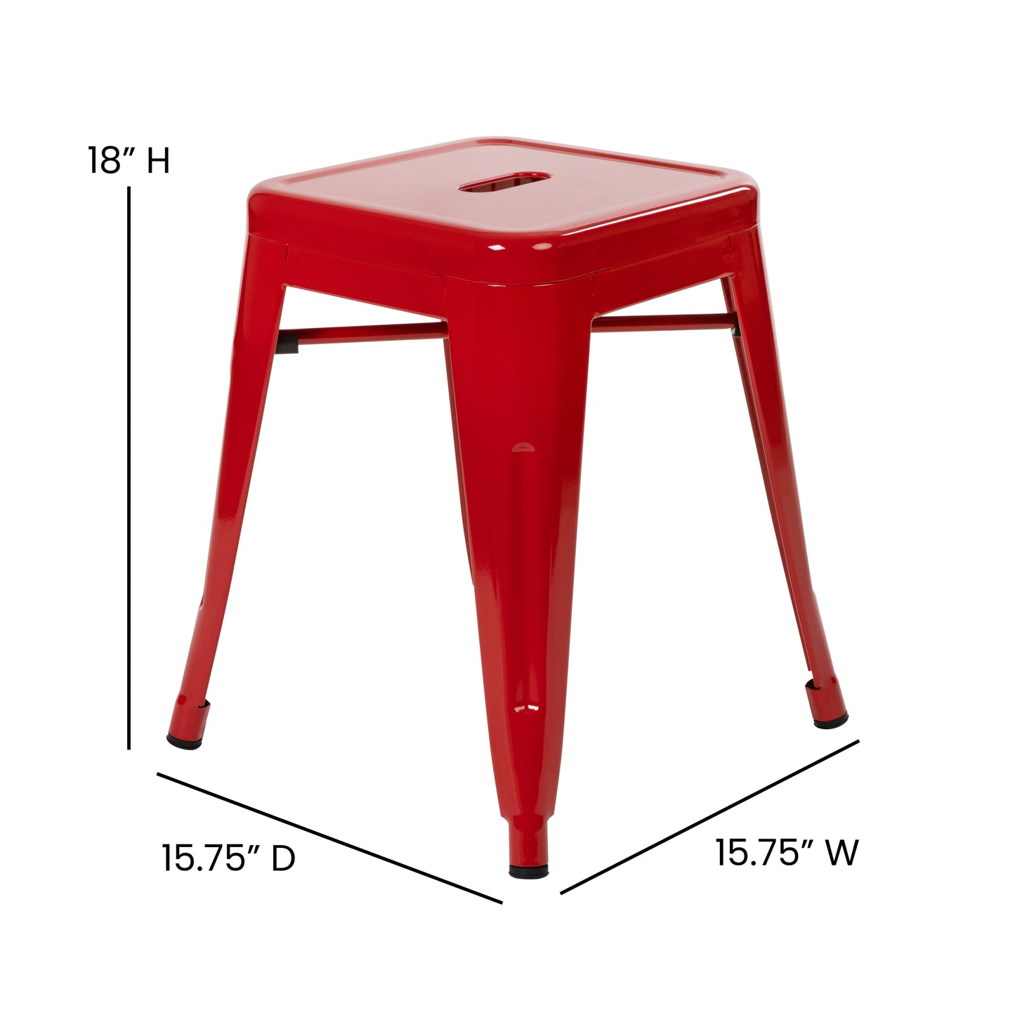 Kai 18" Table Height Stool, Stackable Backless Metal Indoor Dining Stool, Commercial Grade Restaurant Stool in Red - Set of 4 Red