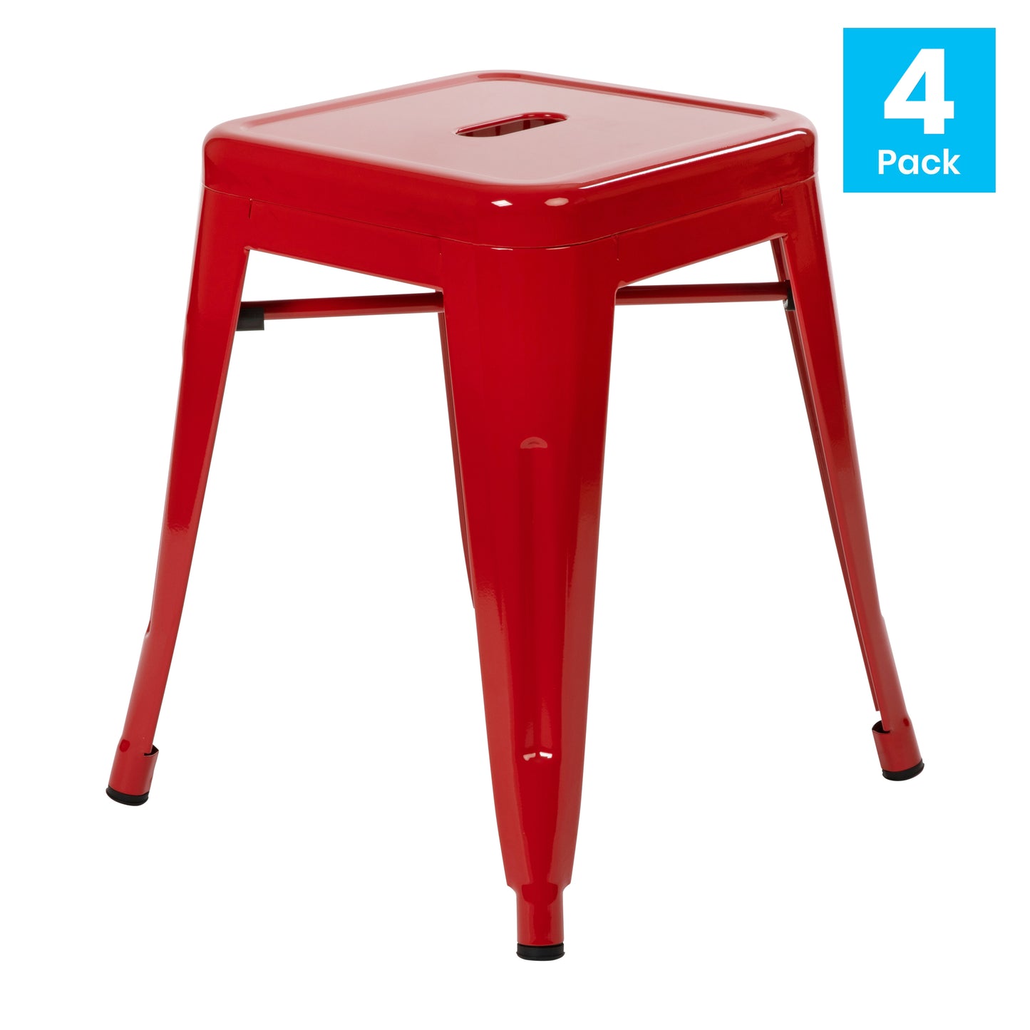 Kai 18" Table Height Stool, Stackable Backless Metal Indoor Dining Stool, Commercial Grade Restaurant Stool in Red - Set of 4 Red