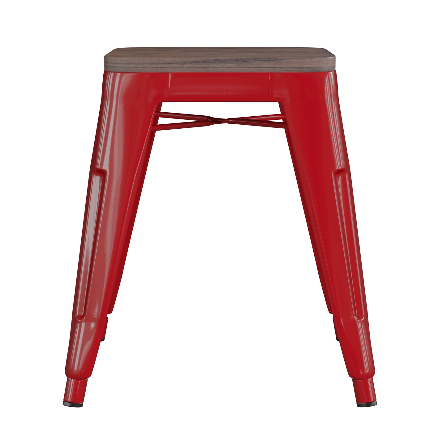 Kai 18" Backless Table Height Stool with Wooden Seat, Stackable Red Metal Indoor Dining Stool, Commercial Grade - Set of 4 Red