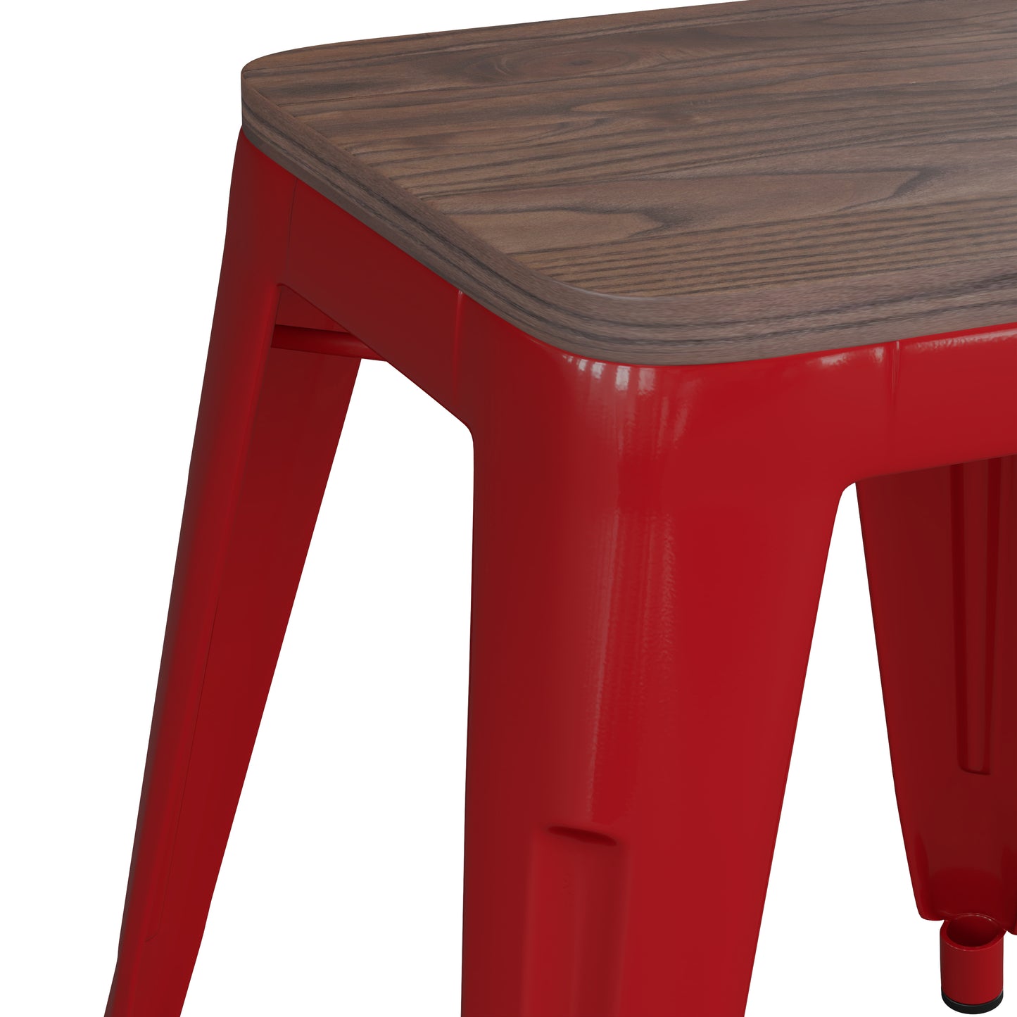 Kai 18" Backless Table Height Stool with Wooden Seat, Stackable Red Metal Indoor Dining Stool, Commercial Grade - Set of 4 Red