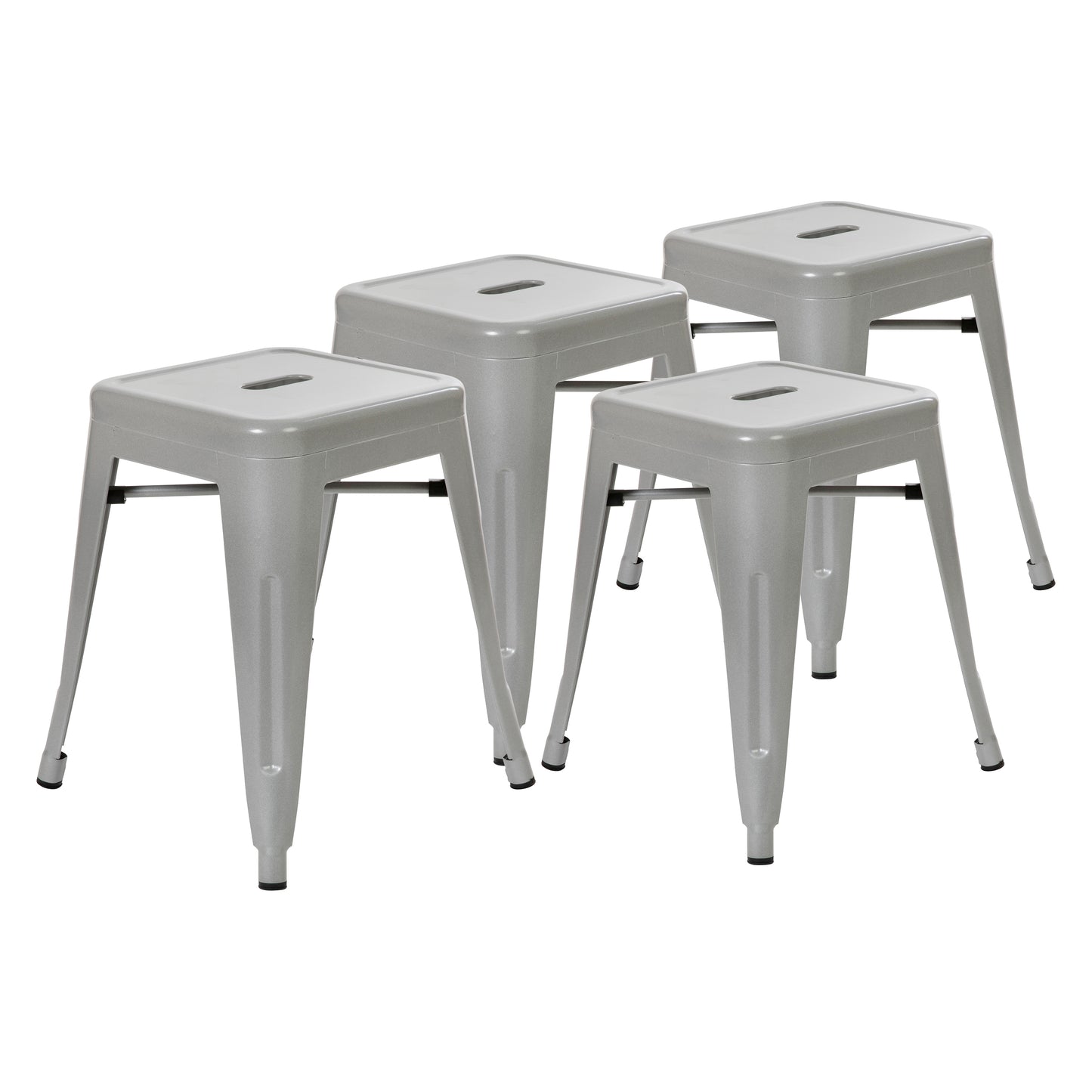 Kai 18" Table Height Stool, Stackable Backless Metal Indoor Dining Stool, Commercial Grade Restaurant Stool in Silver - Set of 4 Silver