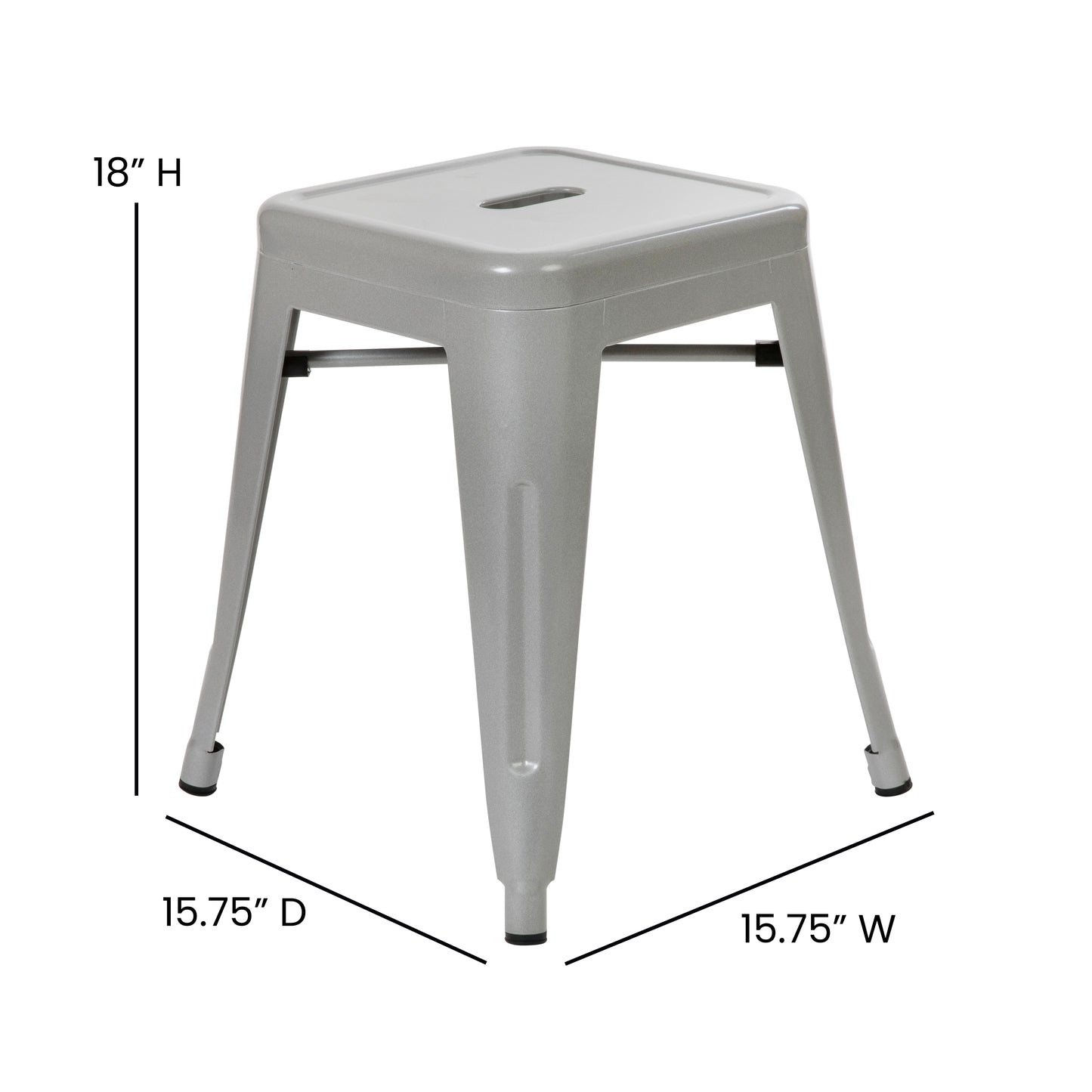 Kai 18" Table Height Stool, Stackable Backless Metal Indoor Dining Stool, Commercial Grade Restaurant Stool in Silver - Set of 4 Silver