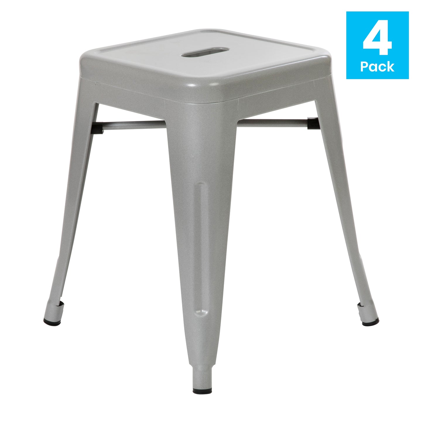 Kai 18" Table Height Stool, Stackable Backless Metal Indoor Dining Stool, Commercial Grade Restaurant Stool in Silver - Set of 4 Silver