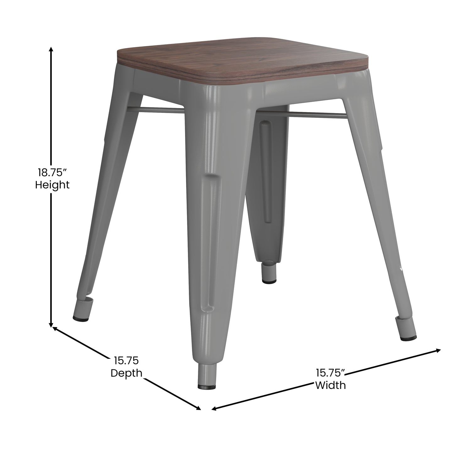Kai 18" Backless Table Height Stool with Wooden Seat, Stackable Silver Metal Indoor Dining Stool, Commercial Grade - Set of 4 Silver ET-BT3503-18-SIL-WD-GG