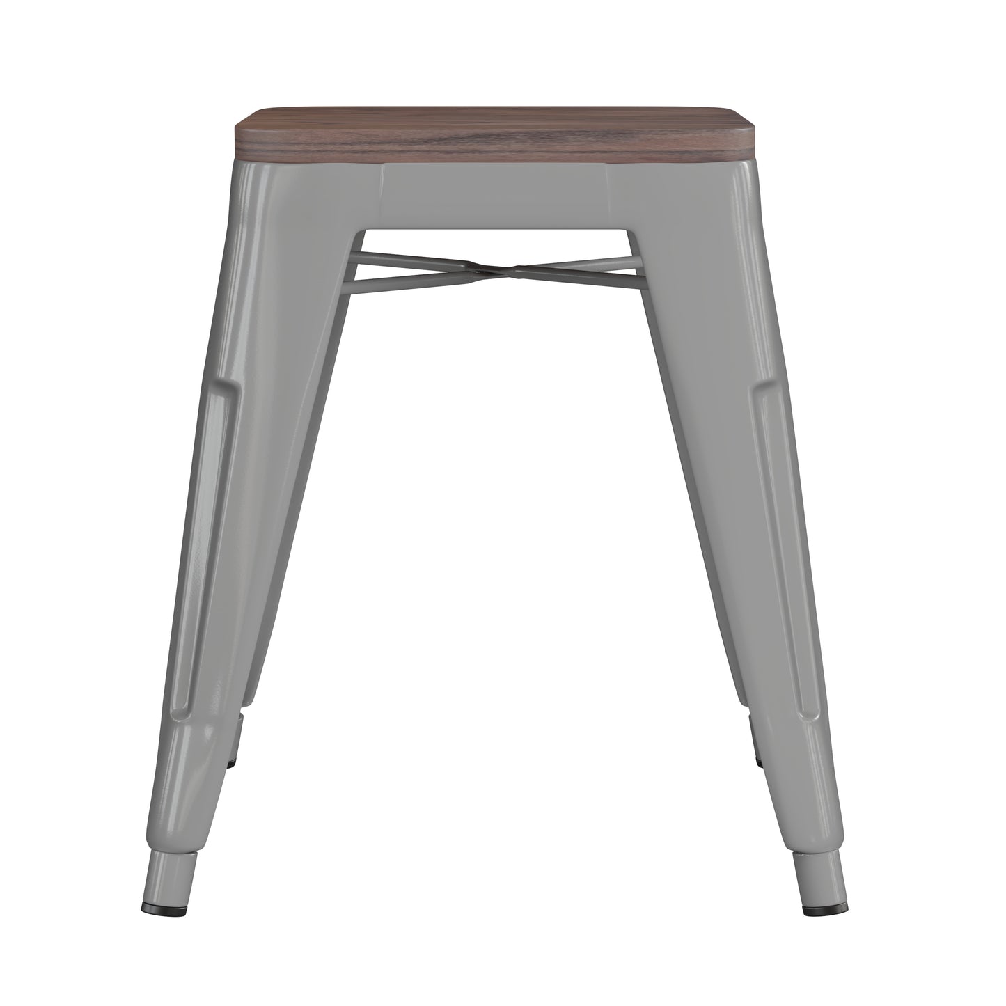 Kai 18" Backless Table Height Stool with Wooden Seat, Stackable Silver Metal Indoor Dining Stool, Commercial Grade - Set of 4 Silver ET-BT3503-18-SIL-WD-GG
