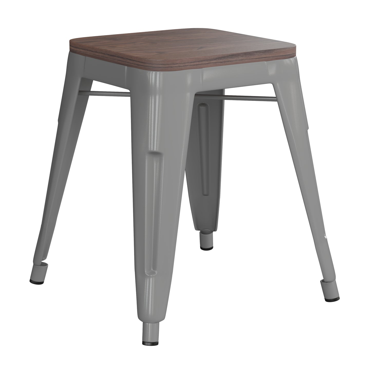 Kai 18" Backless Table Height Stool with Wooden Seat, Stackable Silver Metal Indoor Dining Stool, Commercial Grade - Set of 4 Silver ET-BT3503-18-SIL-WD-GG