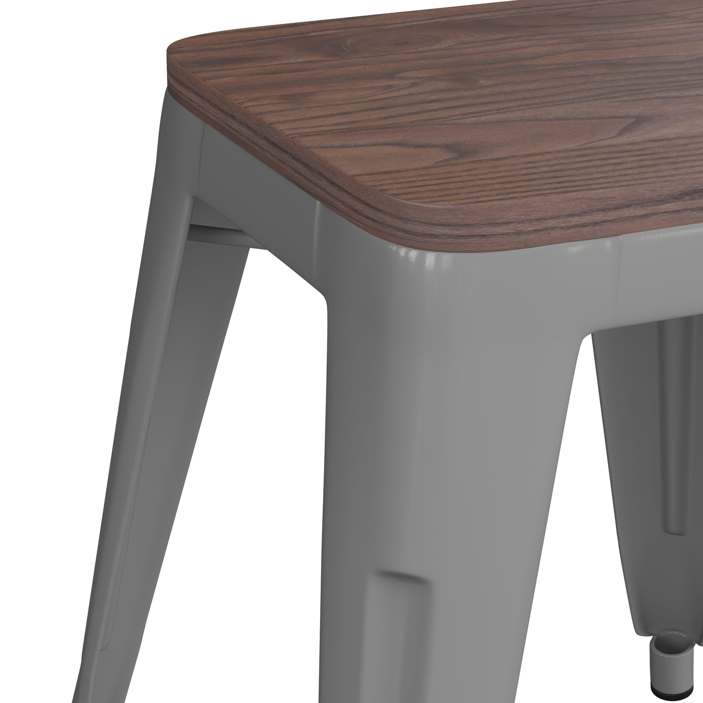 Kai 18" Backless Table Height Stool with Wooden Seat, Stackable Silver Metal Indoor Dining Stool, Commercial Grade - Set of 4 Silver ET-BT3503-18-SIL-WD-GG