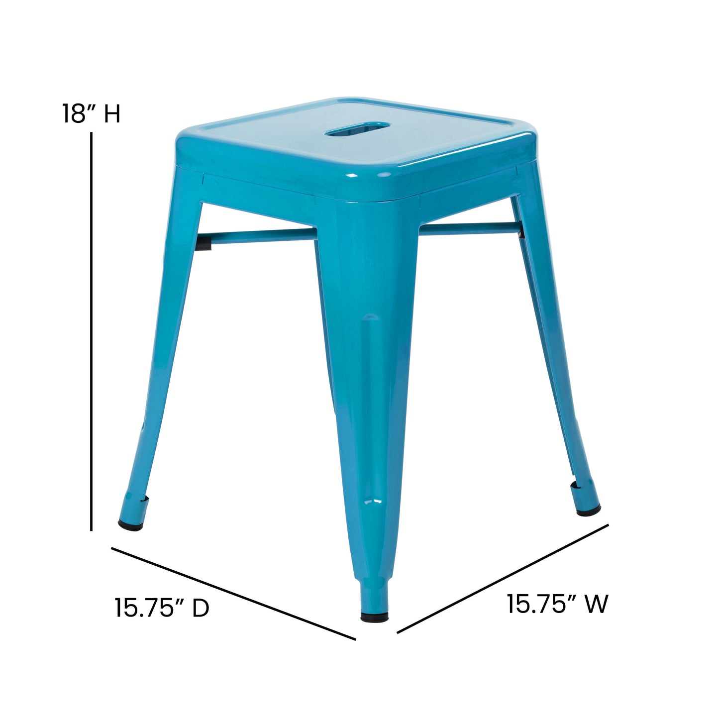 Kai 18" Table Height Stool, Stackable Backless Metal Indoor Dining Stool, Commercial Grade Restaurant Stool in Teal - Set of 4 Teal