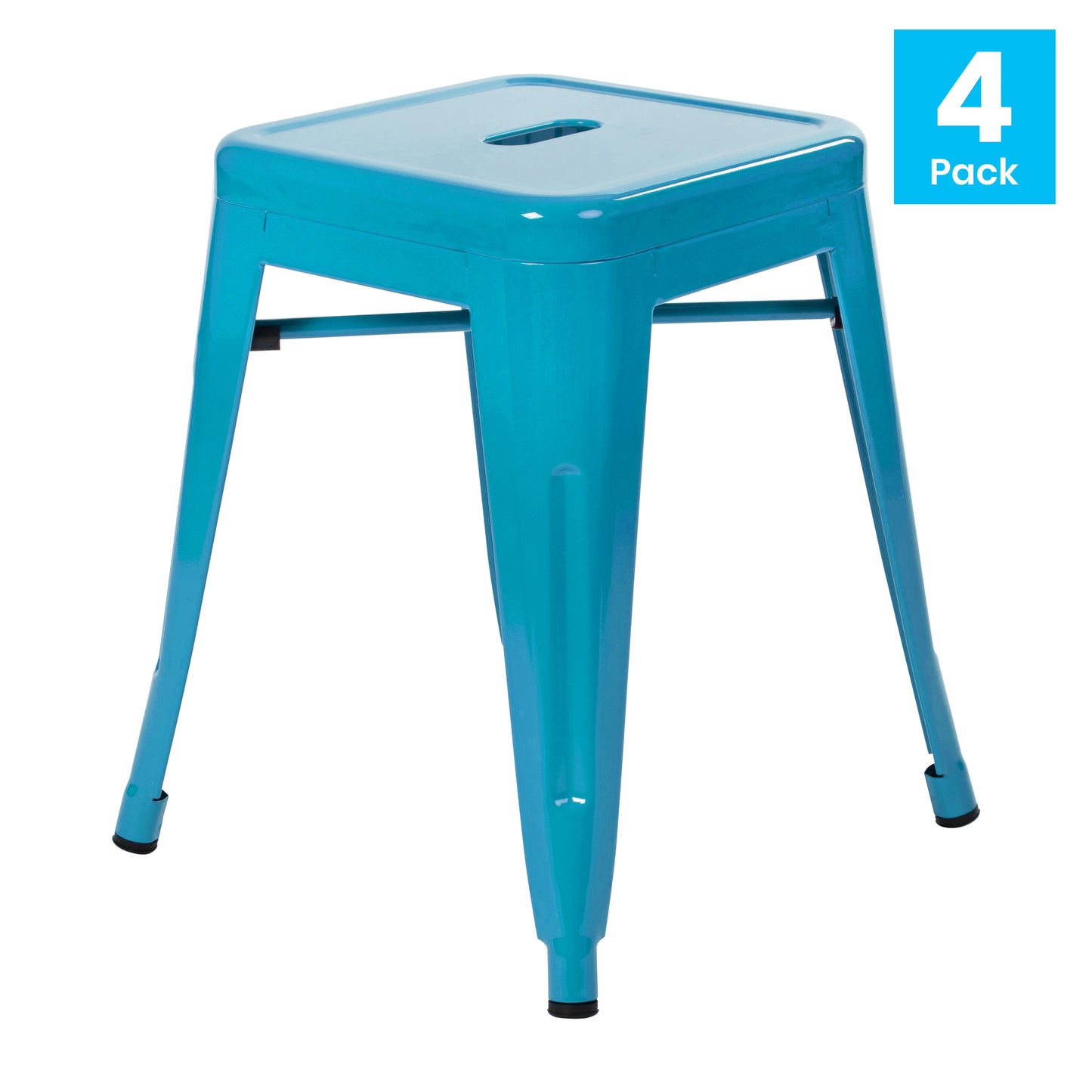 Kai 18" Table Height Stool, Stackable Backless Metal Indoor Dining Stool, Commercial Grade Restaurant Stool in Teal - Set of 4 Teal